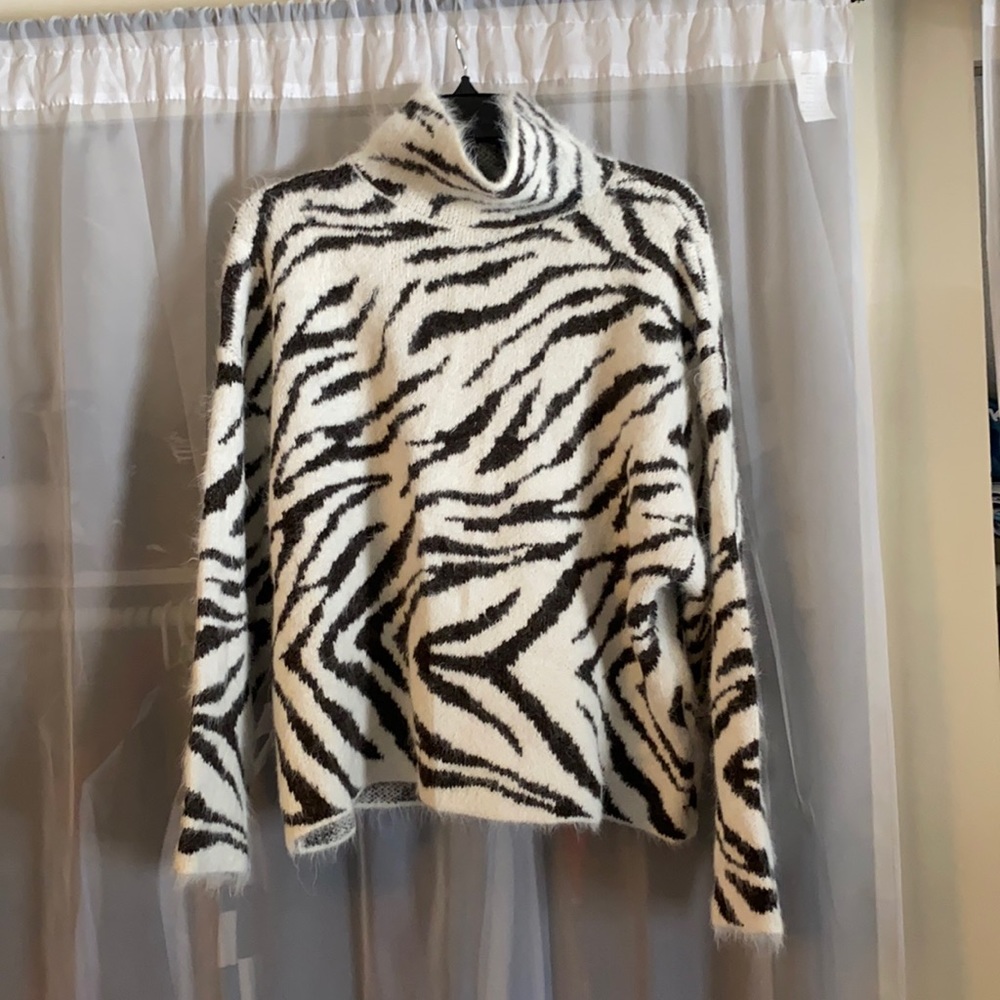 HM zebra fuzzy turtleneck sweater
